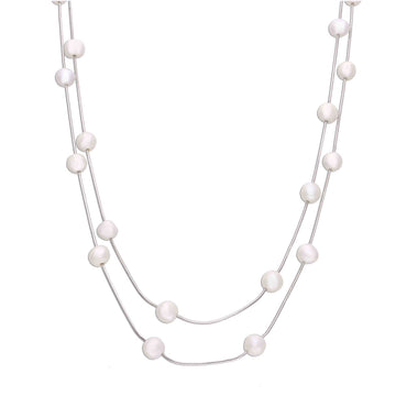 Double Layered Pearl Necklace with Earrings | 925 Pure Silver